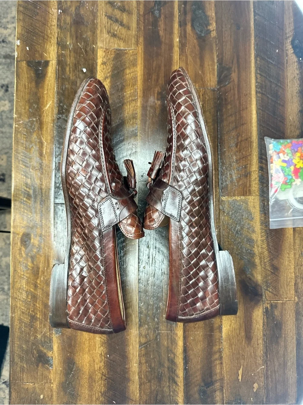 Magnanni Dark Brown Woven Leather Tassel Loafers size 9.5